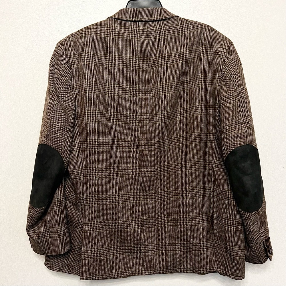 Lauren Ralph Lauren Wool Elbow Patch Houndstooth Dark Brown Check Blazer 48R - Picture 9 of 13